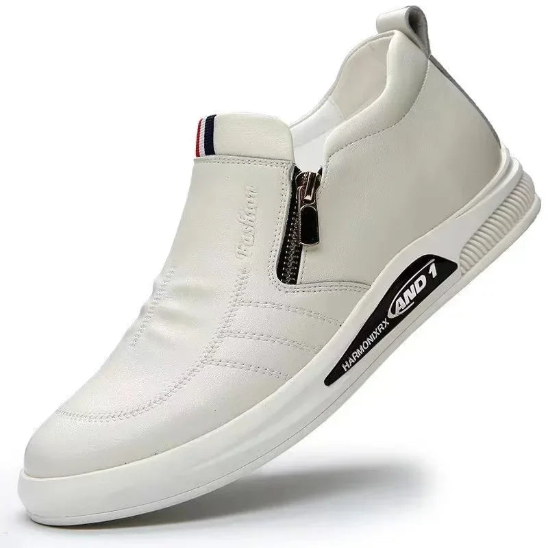 Casual PU Leather Shoes for Men Trend Brand Loafers Summer Zip Flat Man'S Sneakes Business Comfortable Moccasins Tenis Masculino