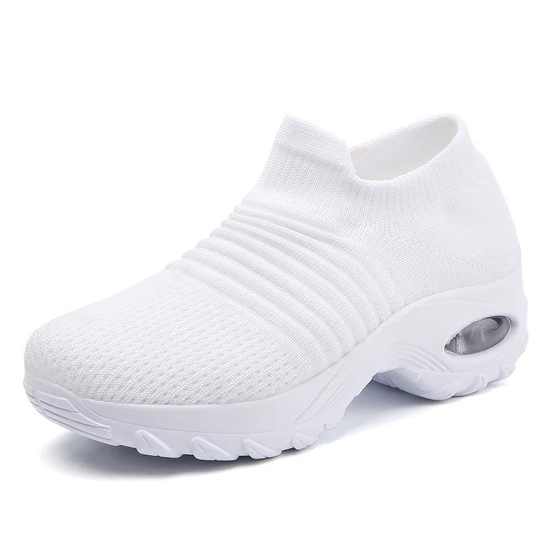Women'S Walking Trainers Fashion Fly Weaving Sock Sneakers Breathable Comfortable Nursing Shoes Casual Platform Loafers Non-Slip