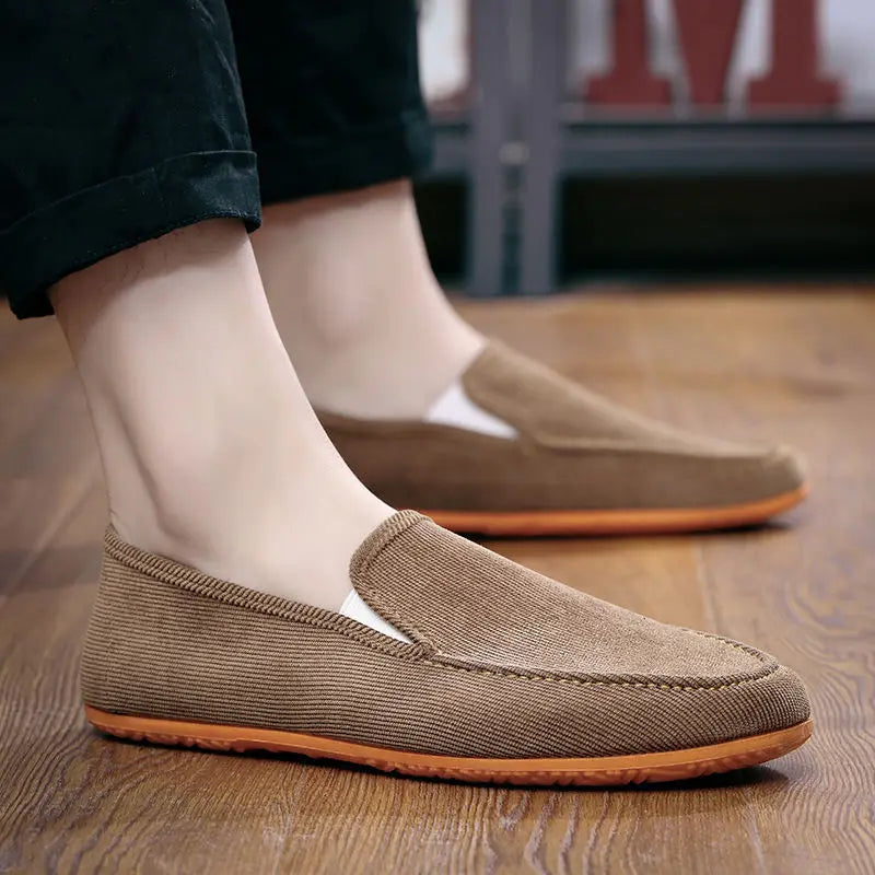 Man'S Big Size Loafers Shoes Flats Slippers Fabric Slip-On Men Driving Shoes Fashion Summer Style Soft Male Moccasins