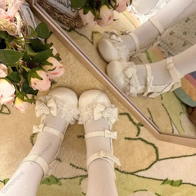 Women'S Sweet Lovely Mary Jane Shoes Court Style Bow Lolita Low Heel Small Leather Shoes Female Summer Elegant Princess Shoes