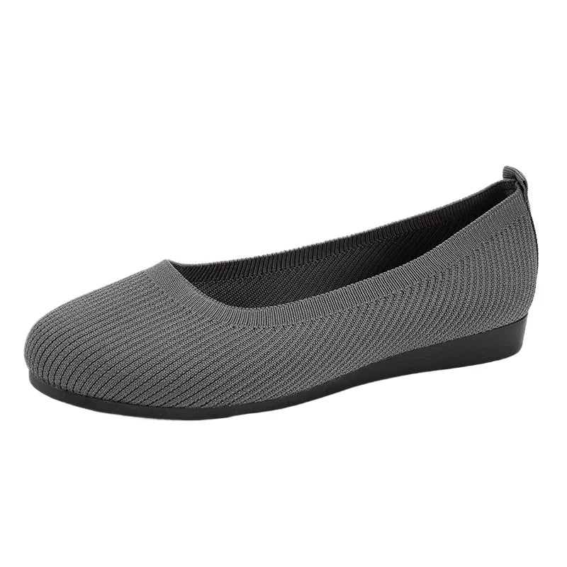 Spring Women'S Flat Shoes New Knitting Sock Sneakers Breathable Slip on Female Rpound Toe Loafers 36-43 plus Size Light Shoes