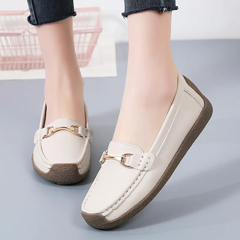 2025 New Spring /Autumn Women Flats Genuine Leather Moccasins Woman Casual Shoes Slip-On Loafers Female Boat Shoes Big Size 44