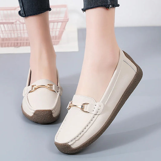 2025 New Spring /Autumn Women Flats Genuine Leather Moccasins Woman Casual Shoes Slip-On Loafers Female Boat Shoes Big Size 44