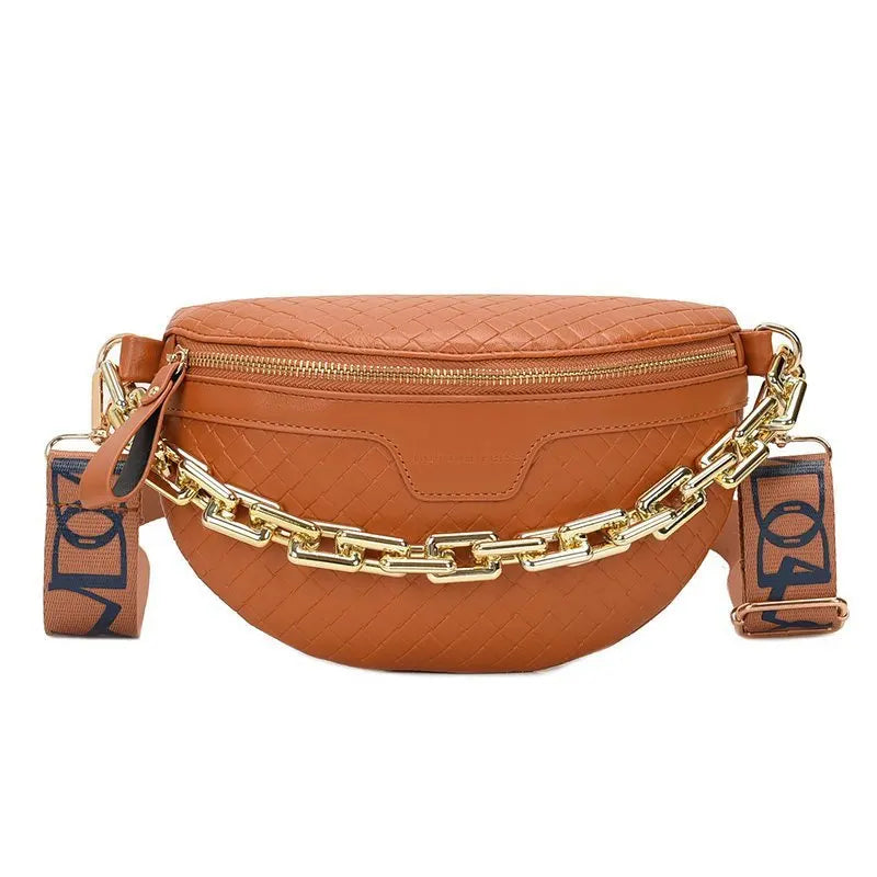 New Luxury Chain Chest Bags for Women High Quality PU Shoulder Bag Cute Purse and Handbag Brand Woven Crossbody Bag Waist Pack