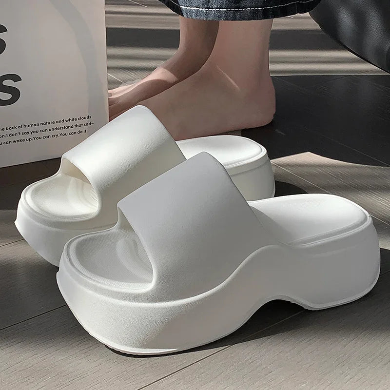 Solid Color EVA Platform Slippers Women Thick Sole Non Slip Beach Slides Sandals Lady Summer Soft Sole Wedge Heel Slipper