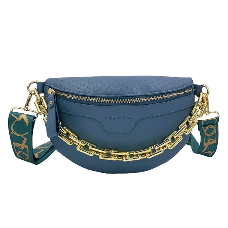 New Luxury Chain Chest Bags for Women High Quality PU Shoulder Bag Cute Purse and Handbag Brand Woven Crossbody Bag Waist Pack