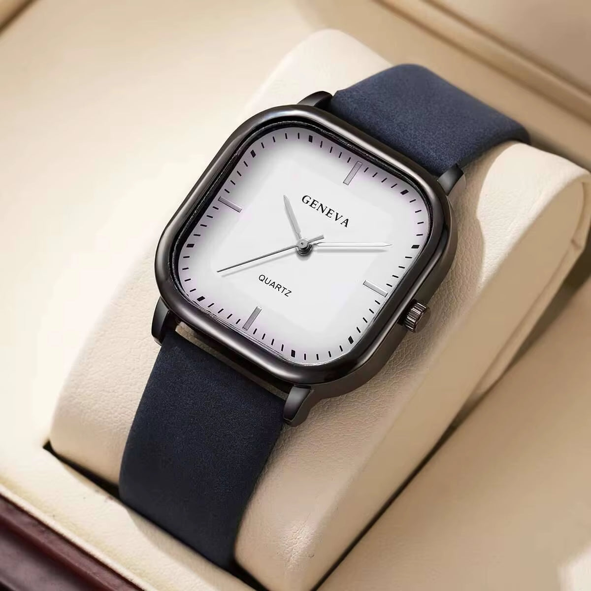 Fashion Square Minimalist Men'S Quartz Watch Casual Leather Strap Wristwatch Reloj Hombre（Without Box）