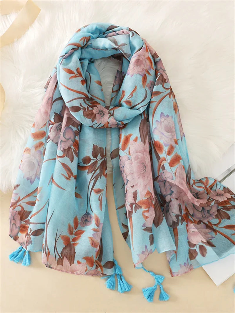 2023 Fashion Paisley Abstract Floral Tassel Viscose Shawl Scarf Lady High Quality Wrap Thin Pashmina Stole Muslim Hijab 180*90Cm