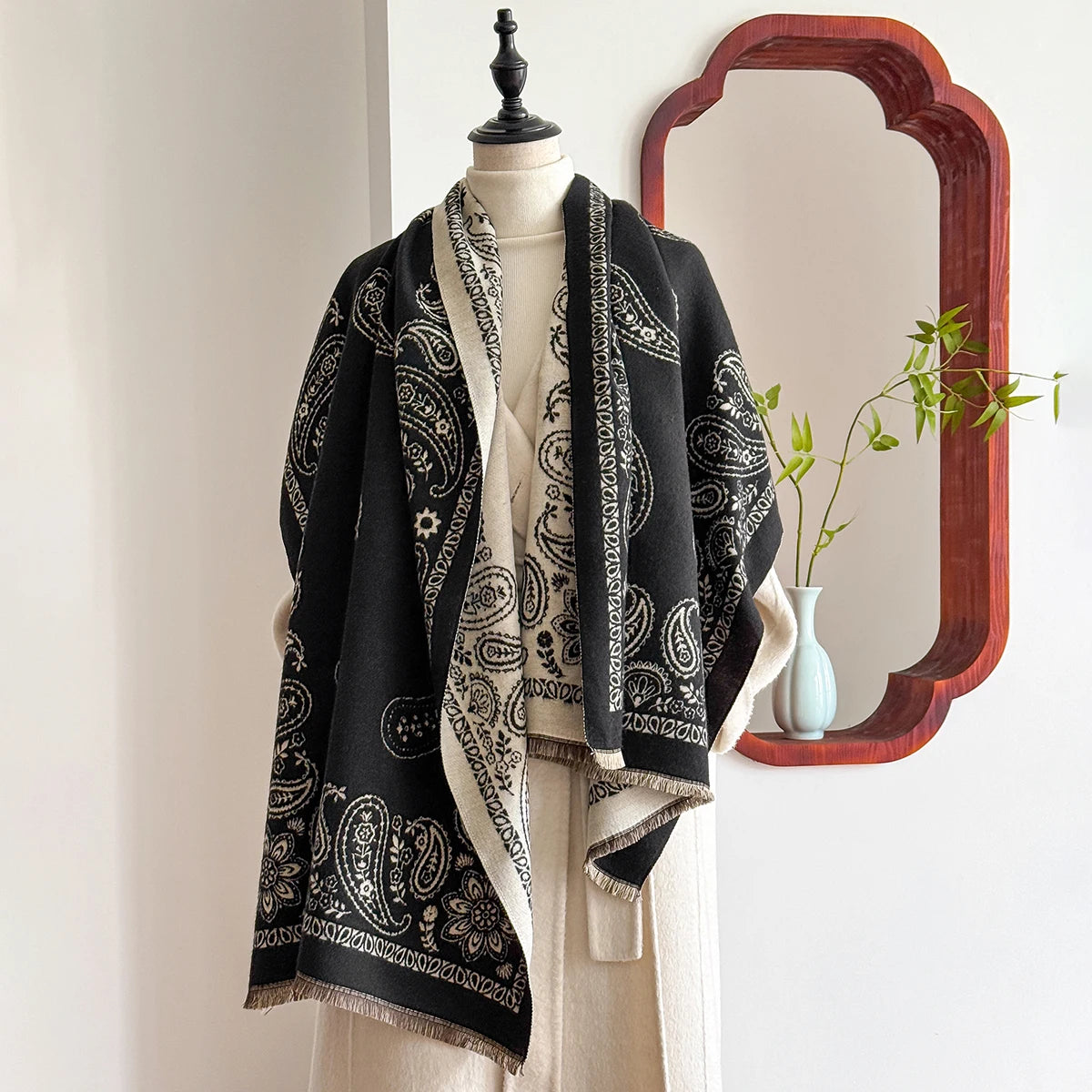 Luxury Winter Cashmere Scarf Women Design Warm Pashmina Blanket Poncho Scarves Female Paisley Print Shawl Thick Foulard Bufanda