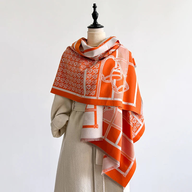Women'S Winter Luxury Thick Warm Pashmina Wrap Imitation Cashmere Scarf with Paisley Jacquard Design for Casual Wear
