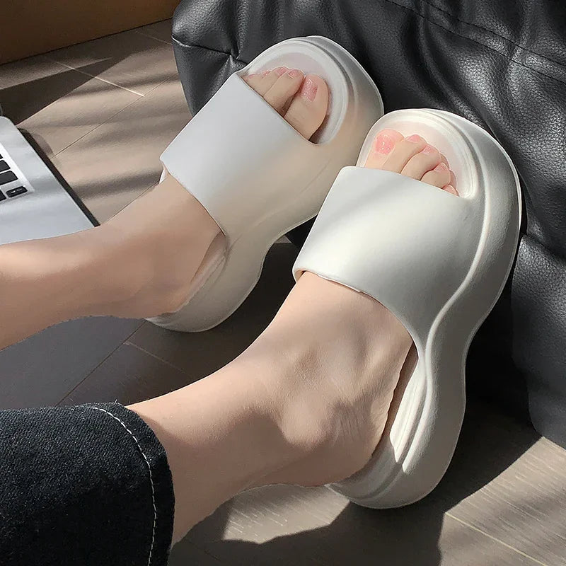 Solid Color EVA Platform Slippers Women Thick Sole Non Slip Beach Slides Sandals Lady Summer Soft Sole Wedge Heel Slipper