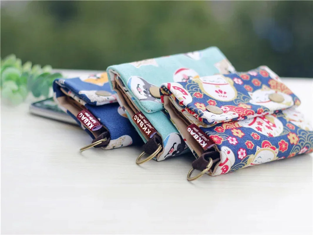 Canvas Cartoon Totoro Cat Printed Dog Women Fold Short Wallet Organizer Cute Mini Money Key Bag Coin Pocket Purse for Children