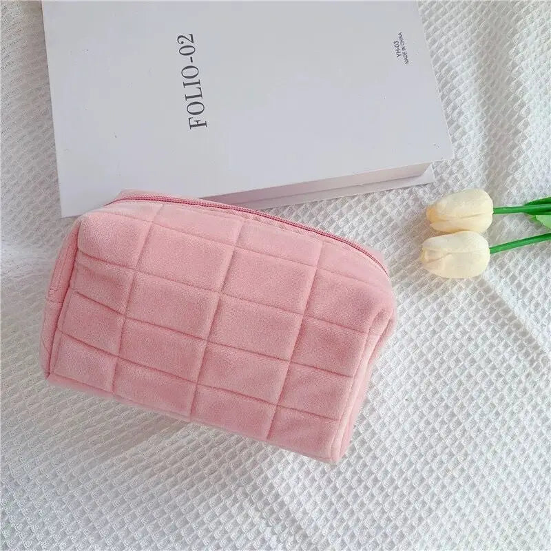 Soft Flower Pattern Cosmetic Bag Portable Makeup Packaging Display Storage Organizer Large Capacity Female Travel Wash Pouch