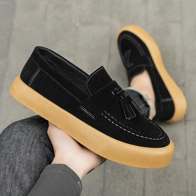 Men'S Casual Shoes Platform Loafers Luxury British Style Suede Male Sneakers Slip on Driving Shoes Trend Shallow Men Shoes 2025