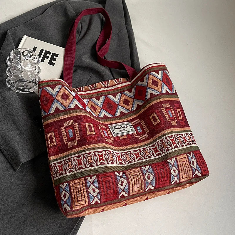 Large-Capacity Canvas Women'S Tote Bag Retro Versatile Single-Shoulder Commuting Mommy Handbag Designer Bucket Bag 2025