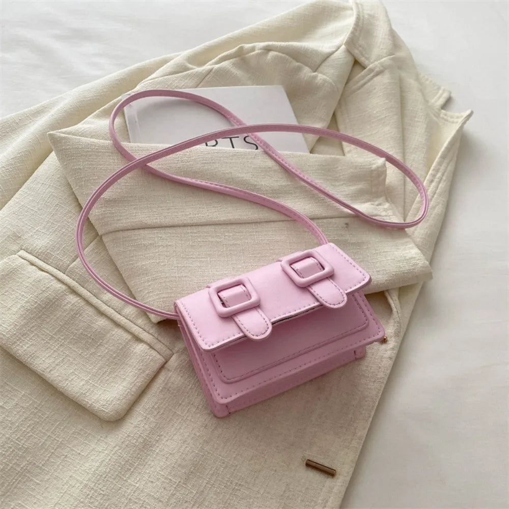 Fashion Mini Messenger Bags PU Leather Buckle Shoulder Bag Solid Color Crossbody Bags Ladies