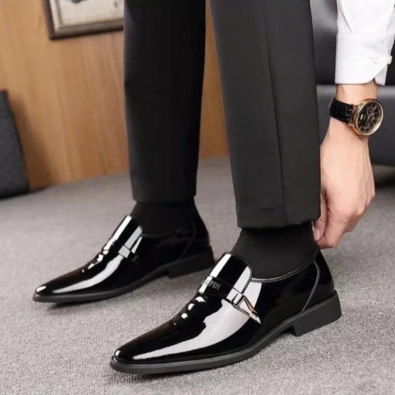 Men'S Leather Shoes Paten Oxford Shoes for Men Slip on Bright Leather Business Casual Shoes Footwear Pointed Toe Shoes for Man