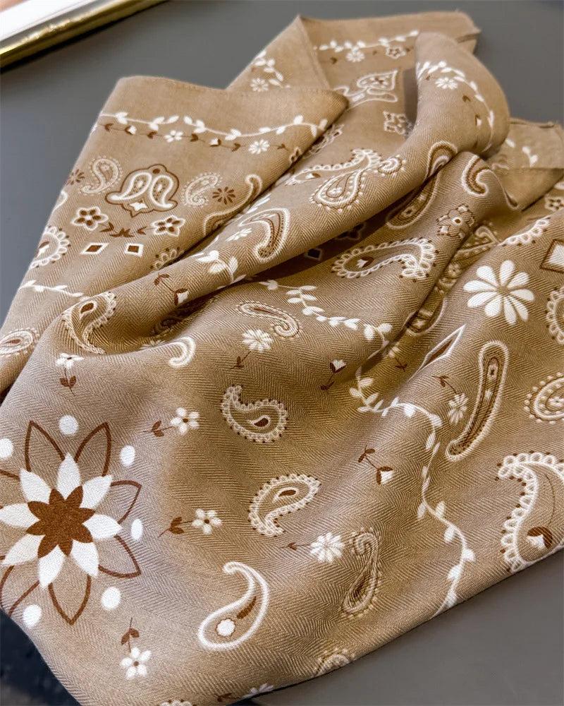 Luxury Paisley Print Square Scarf Women Cotton Linen Feeling Hairband Neckerchief Tie Female Headband Foulard Bandana