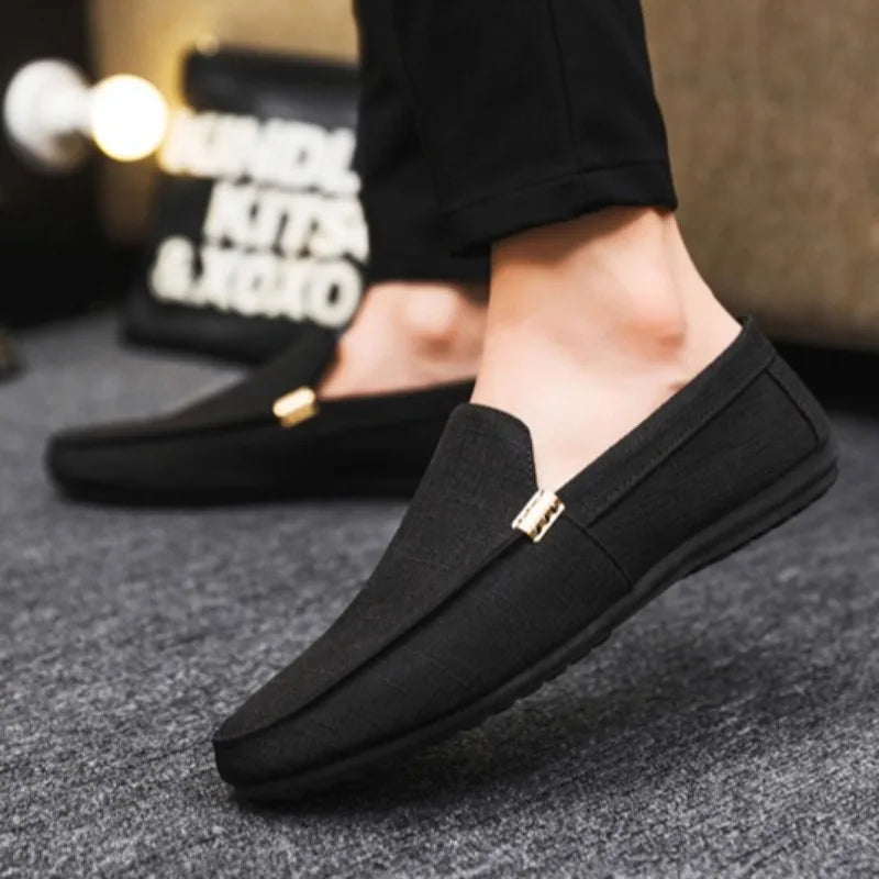 Men'S Loafers Classics Business Office Shoes Breathable Canvas Shoes Casual Driving Shoes Moccasins Walking Flats Large Size 48