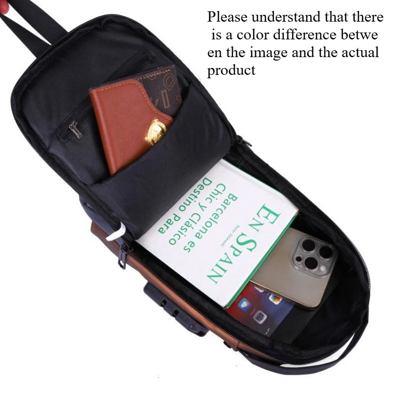 1Pc Men'S Anti-Theft Password Lock Chest Bag - Made of Durable Oxford Fabric, Adjustable Shoulder Strap,Suitable for Motorcycles