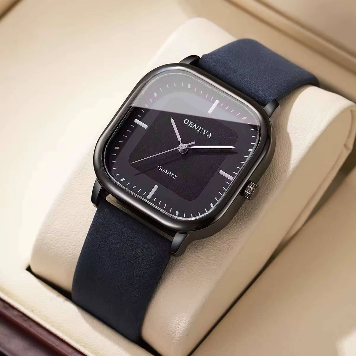 Fashion Square Minimalist Men'S Quartz Watch Casual Leather Strap Wristwatch Reloj Hombre（Without Box）