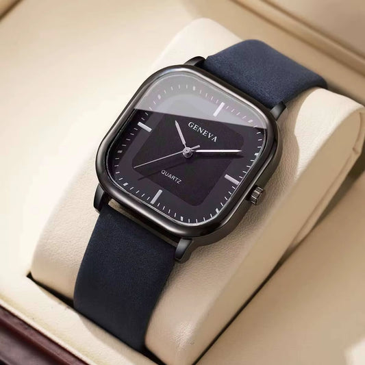Fashion Square Minimalist Men'S Quartz Watch Casual Leather Strap Wristwatch Reloj Hombre（Without Box）