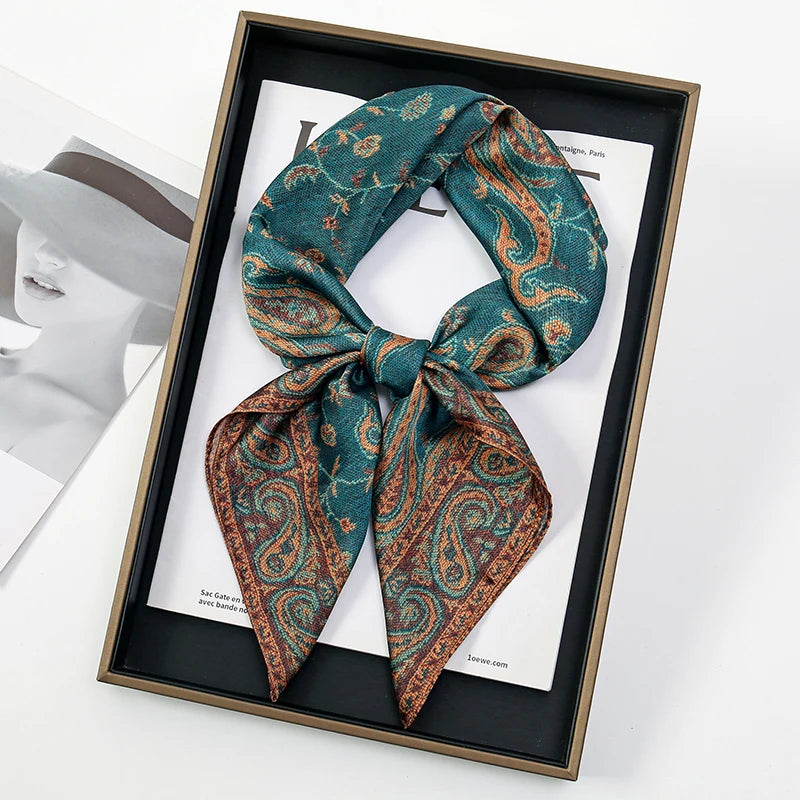 Luxury Silk Scarf 70*70Cm Square Retro Paisley Print Women Shawl Headband Small Hair Scarves Female Handkerchief Hijab
