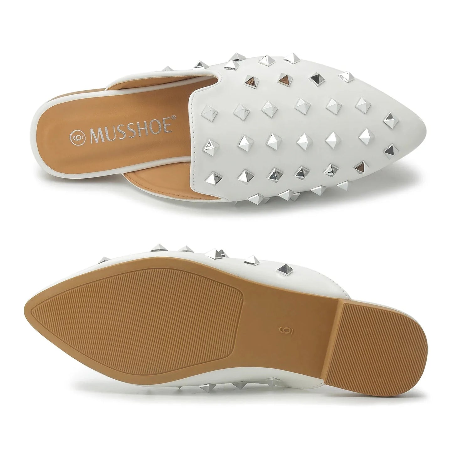 Riveted Slippers Women'S Shoes Leather Square Heel Low-Heel Slippers Casual Shoes Flat Shoes Loafers Footwear