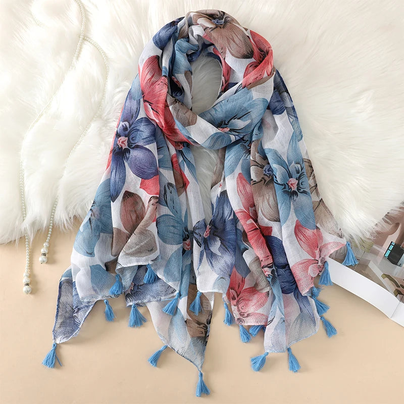 2023 Fashion Paisley Abstract Floral Tassel Viscose Shawl Scarf Lady High Quality Wrap Thin Pashmina Stole Muslim Hijab 180*90Cm