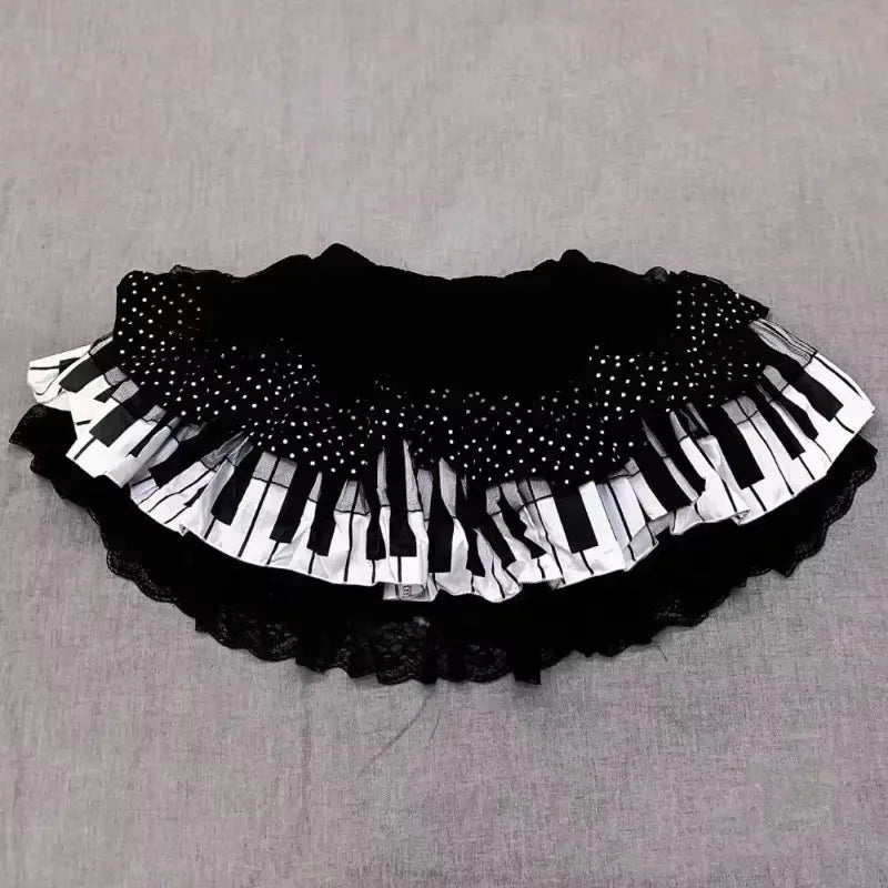 Y2K Gothic Punk Black White Short Skirt Women Hot Chick Darkly Polka Dot Ruffle Cake Skirt Female Sweet Chic Lolita Lace Skirts