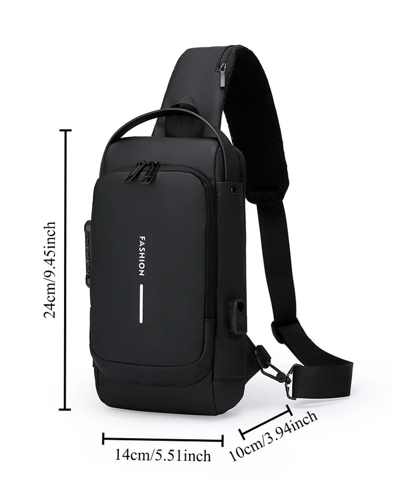 1Pc Men'S Anti-Theft Password Lock Chest Bag - Made of Durable Oxford Fabric, Adjustable Shoulder Strap,Suitable for Motorcycles