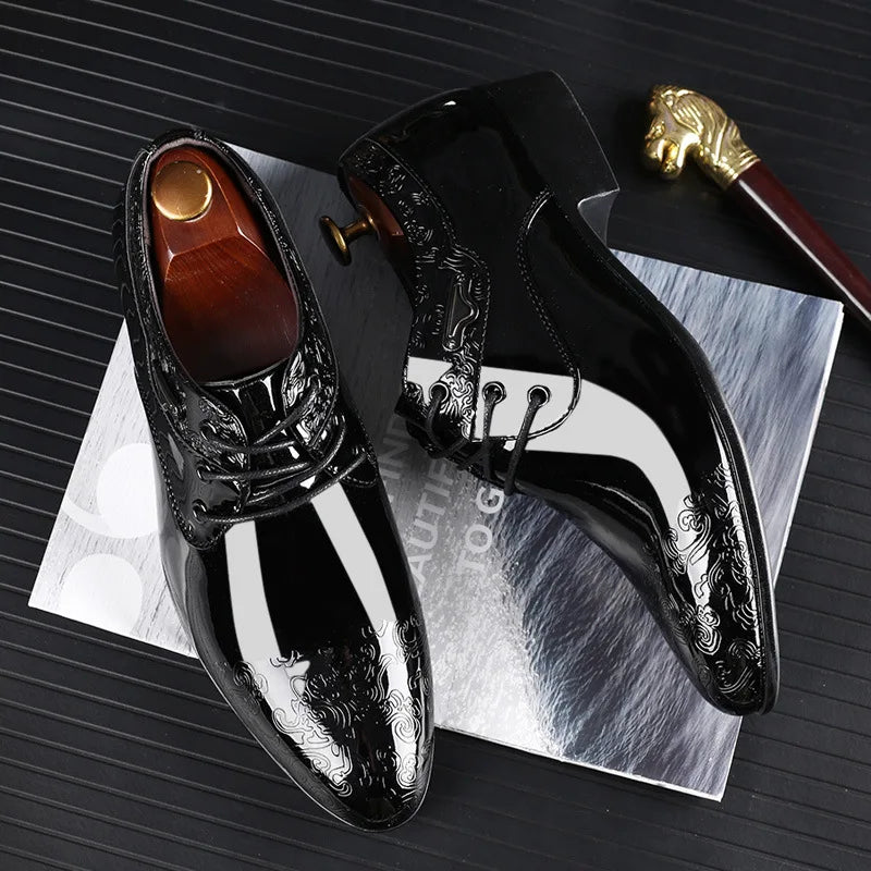 Casual Business Shoes for Men Dress Shoes Lace up Formal Black Patent Leather Brogue Shoes for Male Wedding Party Office Oxfords
