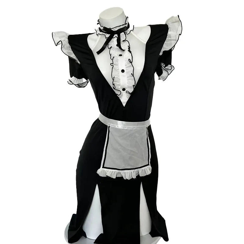 Japanese Anime Cafe Girl Cosplay Costume Maid Costume Fashion Sexy Lolita Dress with French Apron Maid Underwear Bar Uniform New