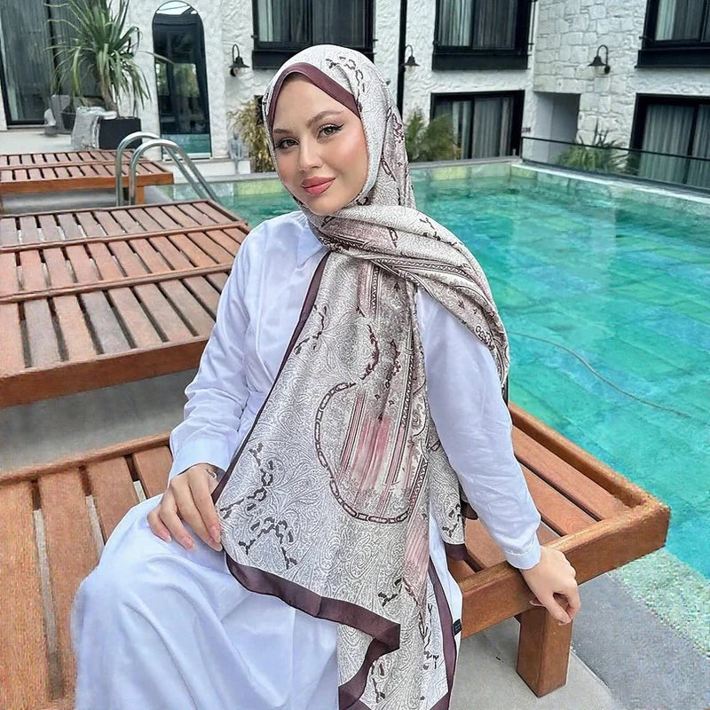 Oversized Silk Shawl for Women Luxury Paisley Print Sun Protection Wrap Summer Beach Cover up Muslim Hijab Scarf Fashion Bandana