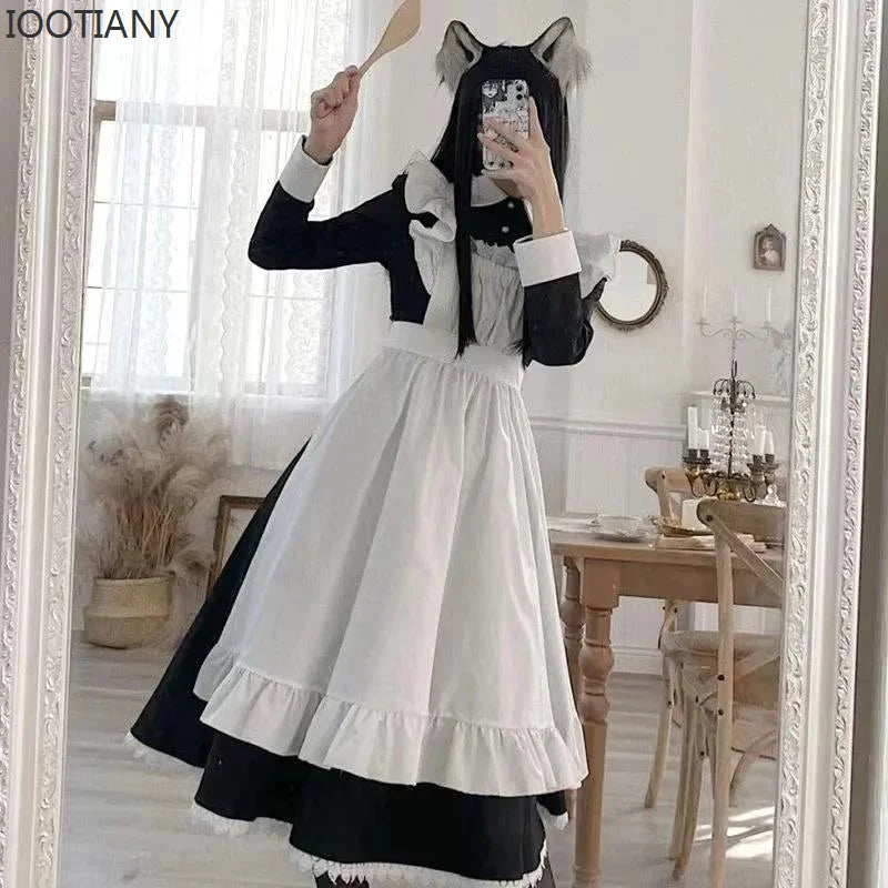 Women Classic Lolita Maid Dress Vintage Inspired Woman Outfits Cosplay Anime Enfant Black Long Sleeve Cos Maids Costume