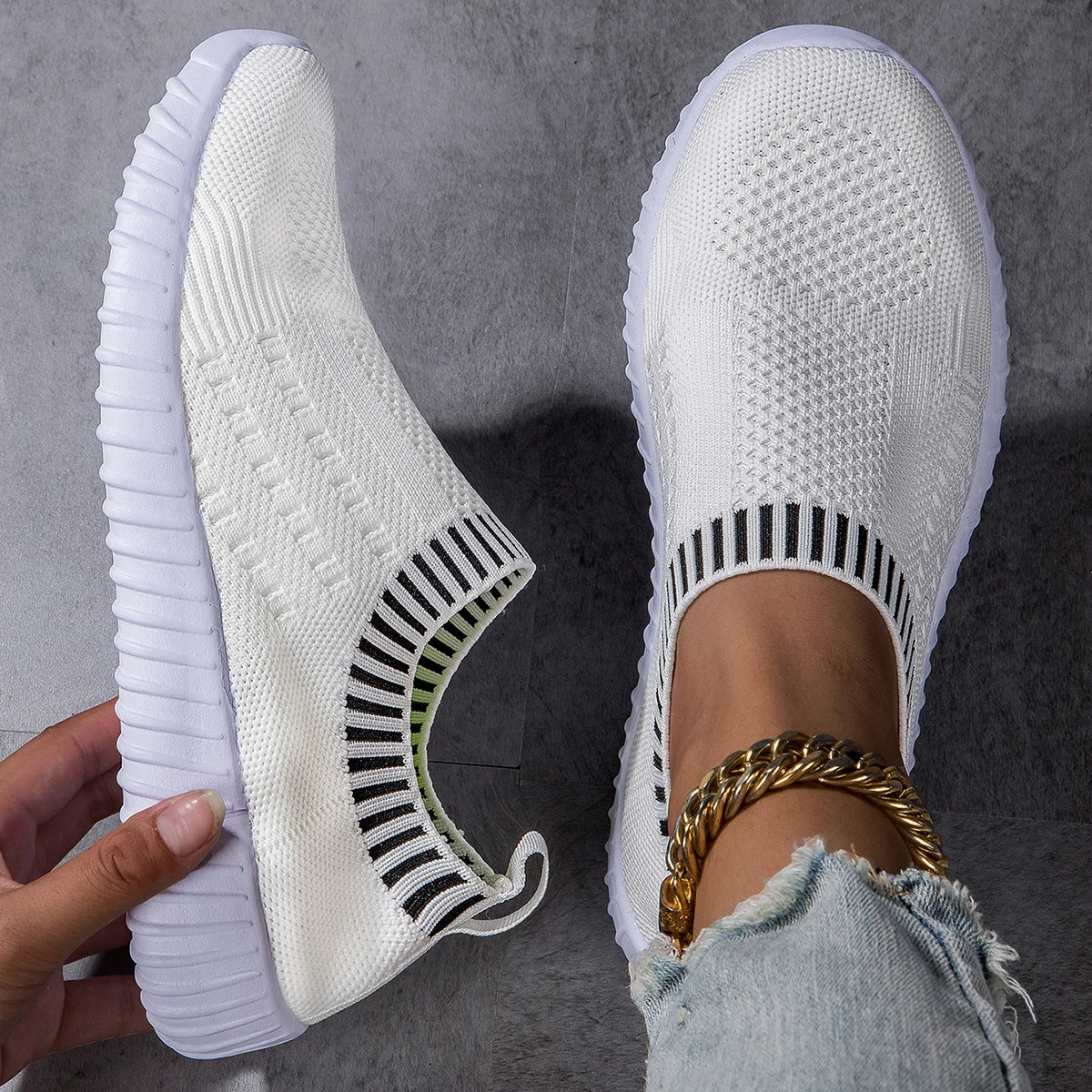 Women'S Breathable Knit Sneakers, Casual Lace up Outdoor Shoes, Lightweight Mesh Low Top Shoes