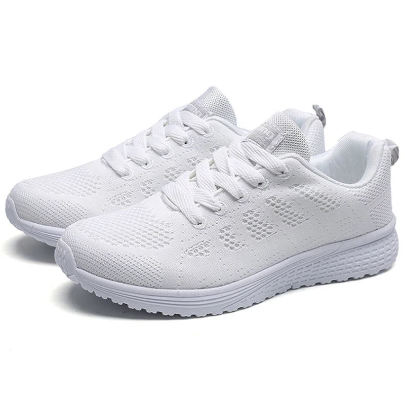 Women'S Sneakers Breathable 2025 New Fashion Flat Outdoor Woman Vulcanize Shoes Mesh Fabric Lace up Ladies Shoes Female Footwear