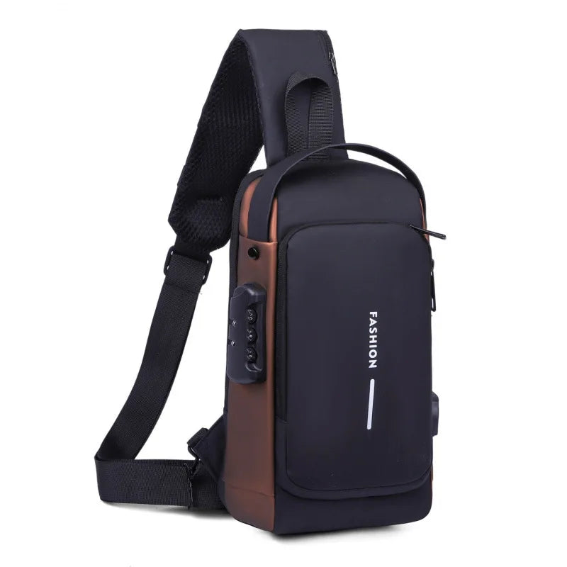1Pc Men'S Anti-Theft Password Lock Chest Bag - Made of Durable Oxford Fabric, Adjustable Shoulder Strap,Suitable for Motorcycles