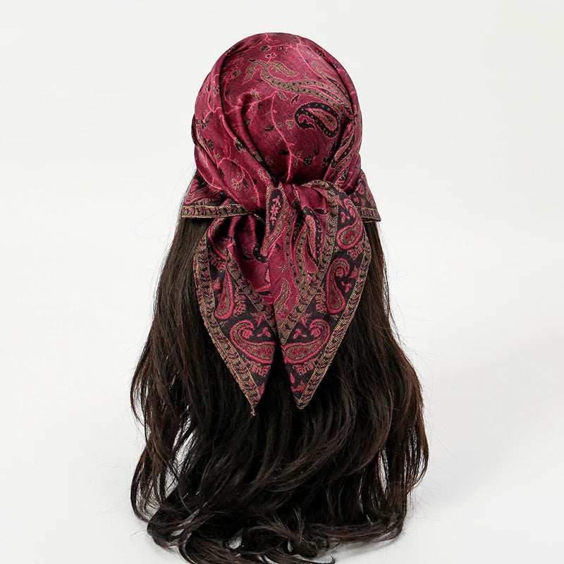 Luxury Silk Scarf 70*70Cm Square Retro Paisley Print Women Shawl Headband Small Hair Scarves Female Handkerchief Hijab