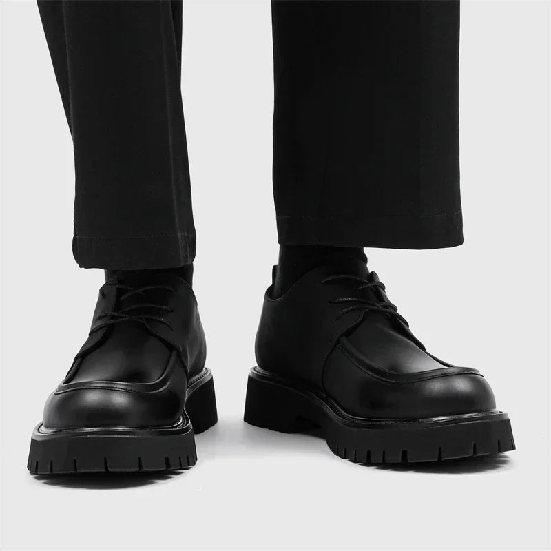 Leather Men Casual Shoes Classic Business Mens Dress Shoes Breathable Lace-Up Handmade Shoes Thick Sole Fashion Formal Shoes