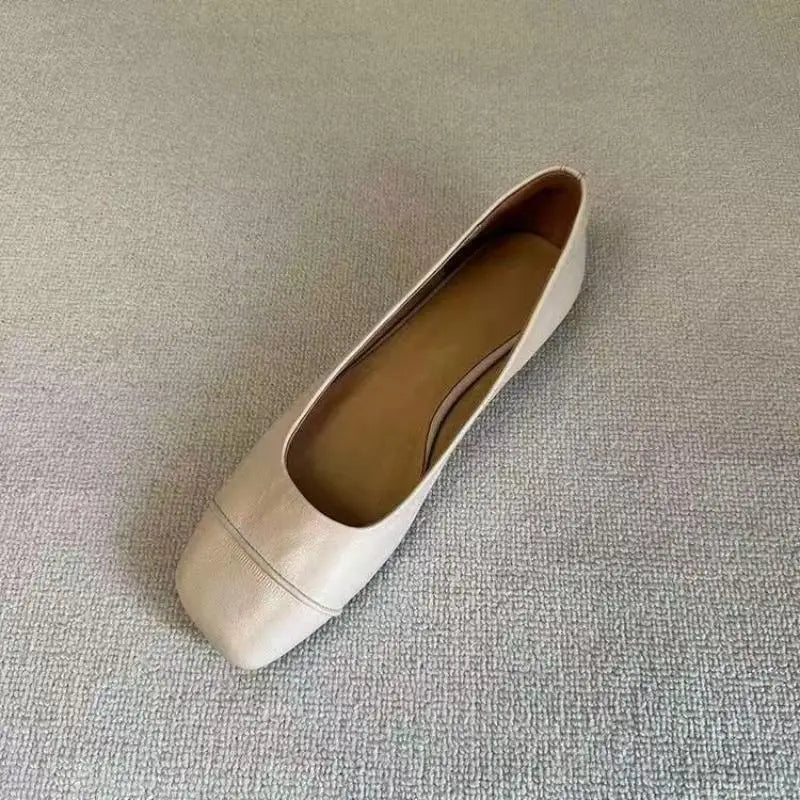 Women'S Simple Square-Toe Slip-On Flats | Elegant Business Casual Leather Shoes | All-Season Fashion Loafers