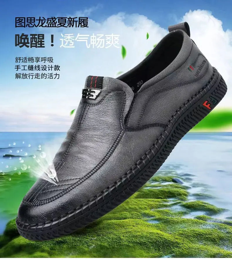Casual Leather Shoes for Spring and Summer 2025 New Middle-Aged Men'S anti Slip and Wear-Resistant Work Shoes