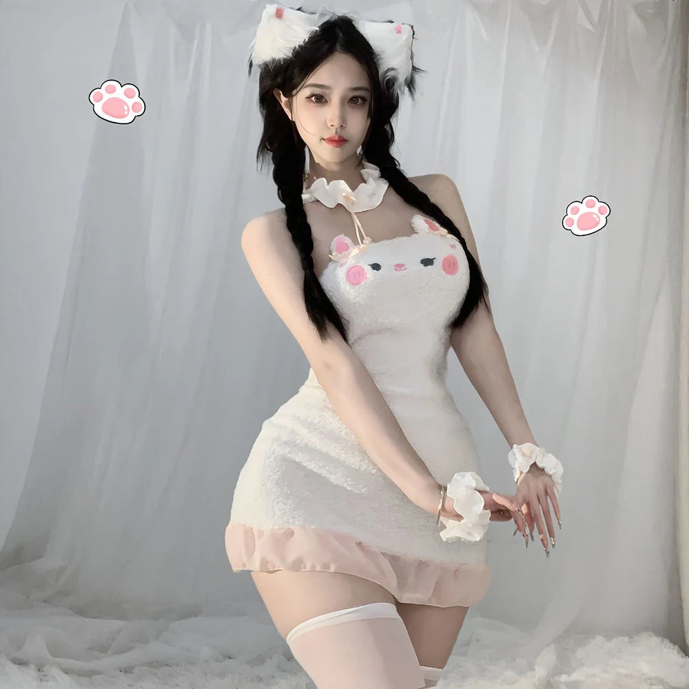 Anilv Cute Cat Plush Anime Kawaii Girl Kitty Maid Unifrom Outfit Nightdress Clothes Costumes Cosplay