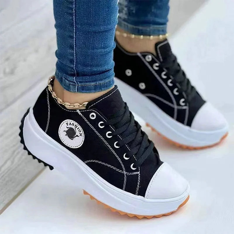 Women Patterned Canvas Sneakers Women'S Casual Shoes 2025 Spring Autumn Flat Lace-Up Shoes Zapatillas Mujer Chaussure Femme