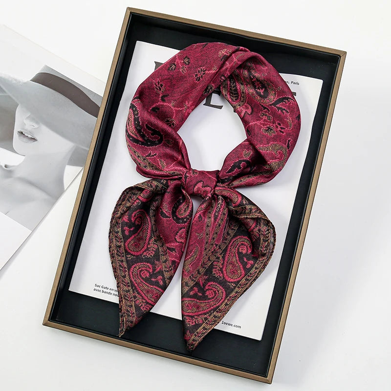 Luxury Silk Scarf 70*70Cm Square Retro Paisley Print Women Shawl Headband Small Hair Scarves Female Handkerchief Hijab