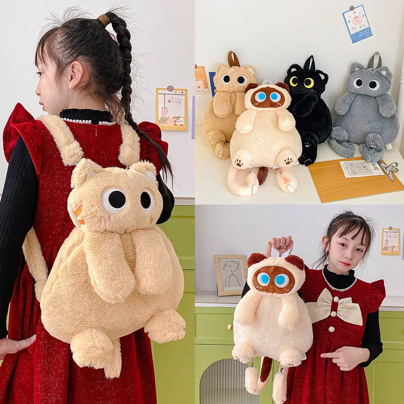 Kids Kawaii Plush Cute Soft Big Eyes Cat Toy Backpack Large-Capacity Stuffed Animals Bags Boys Girls Toy School Shoulder Bags
