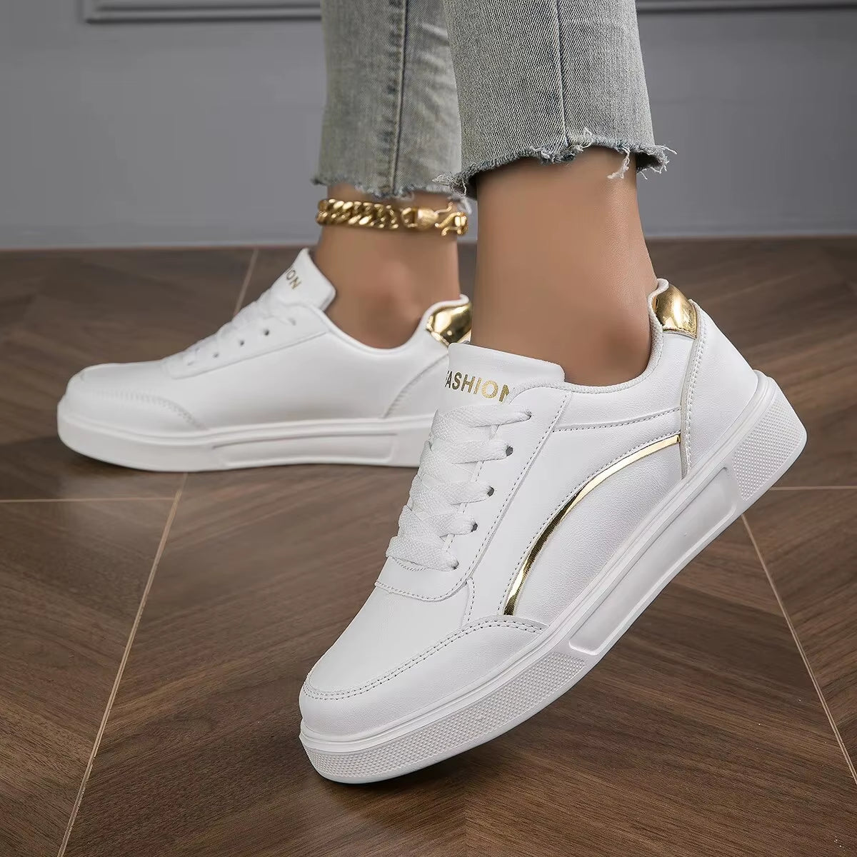 Baasploa Women Casual Sneakers Leather Platform Sneakers for Women Classics Comfort Skateboarding Shoes Non-Slip