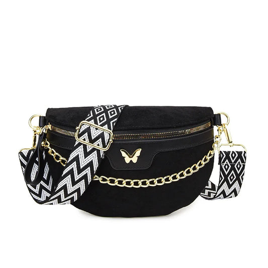 Faux Suede Chest Bag Bohemia Women Waist Bag PU Leather Handbag Chain Waist Pack Adjustable Strap Fashion Shoulder Crossbody Bag