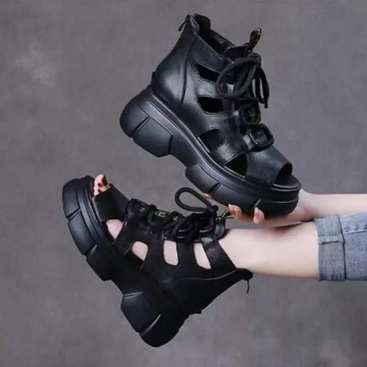 2025 Summer Outdoor Breathable Ladies Retro Sandals Platform High Top Luxury Design Fashion Laces Boots Open Toe Soft Sneaker