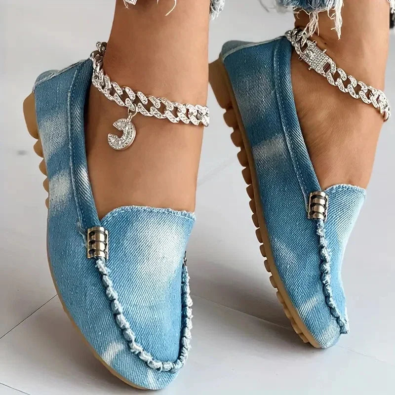Women Flats round Toe Thick Bottom Walking Flat Shoes Women New Casual Denim Shoes Spring Autumn Vintage Chunky Sneakers Women